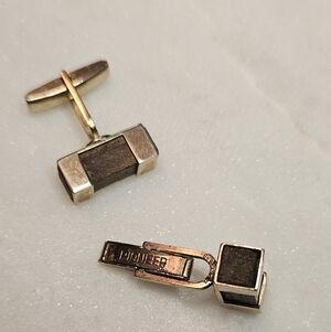 Vintage Pioneer Gold and Brown Wood Cufflinks